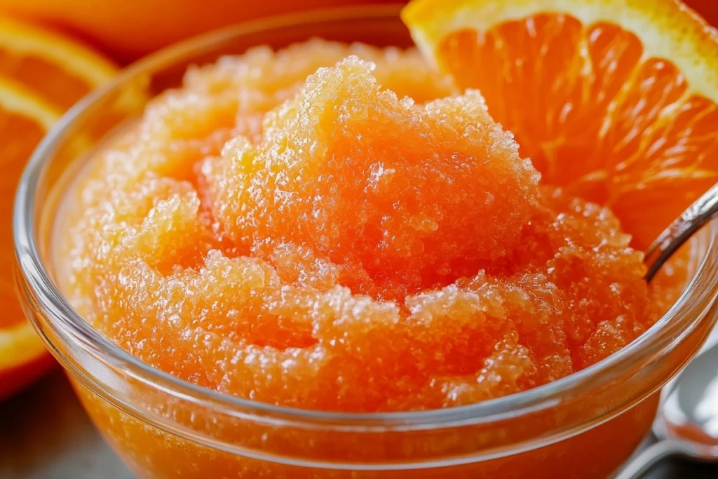 Creamsicle orange fluff in a glass bowl, ready to be served.