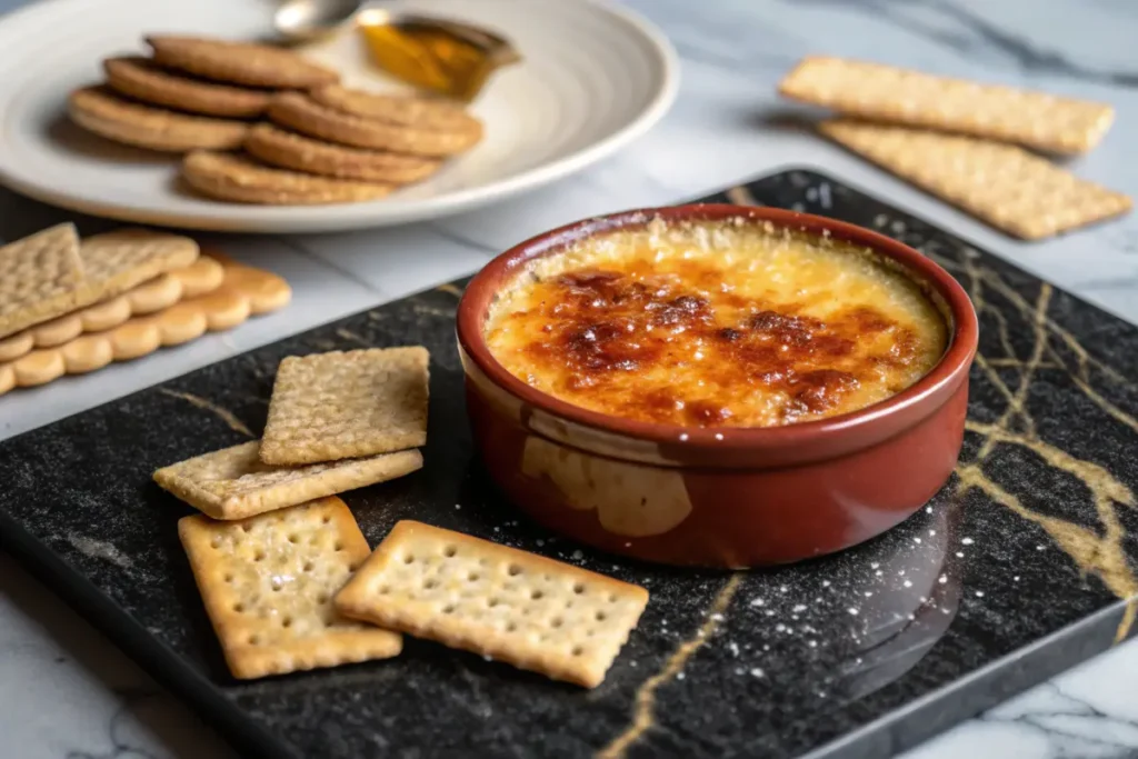 Delicious homemade crab brulee recipe in ramekins.