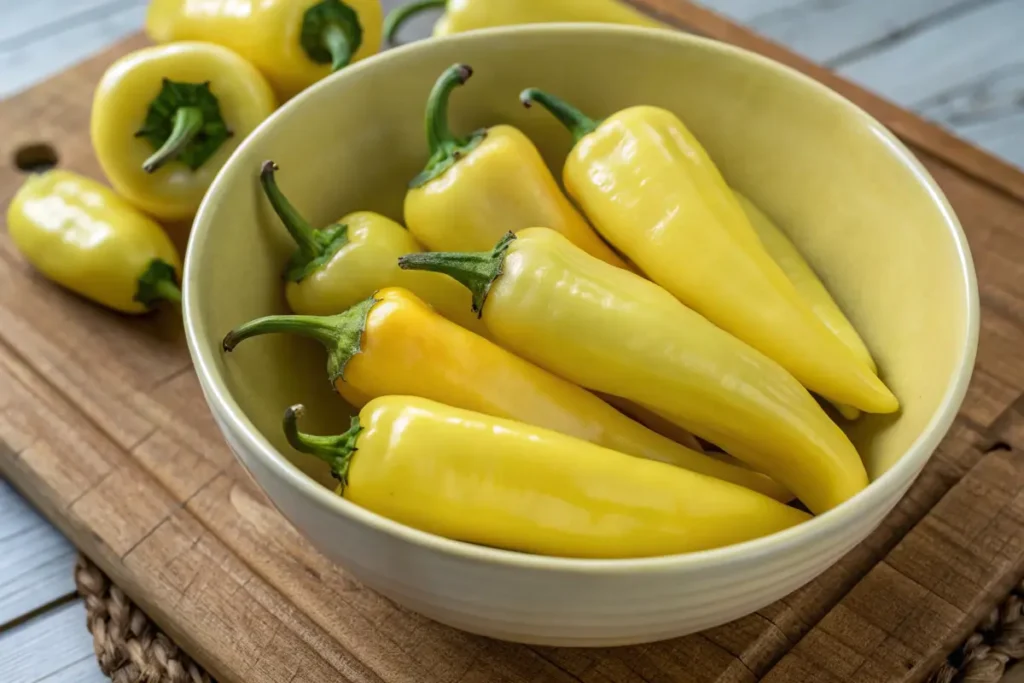 Fresh banana peppers in a bowl