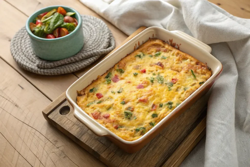 Breakfast casserole recipes displayed in a baking dish