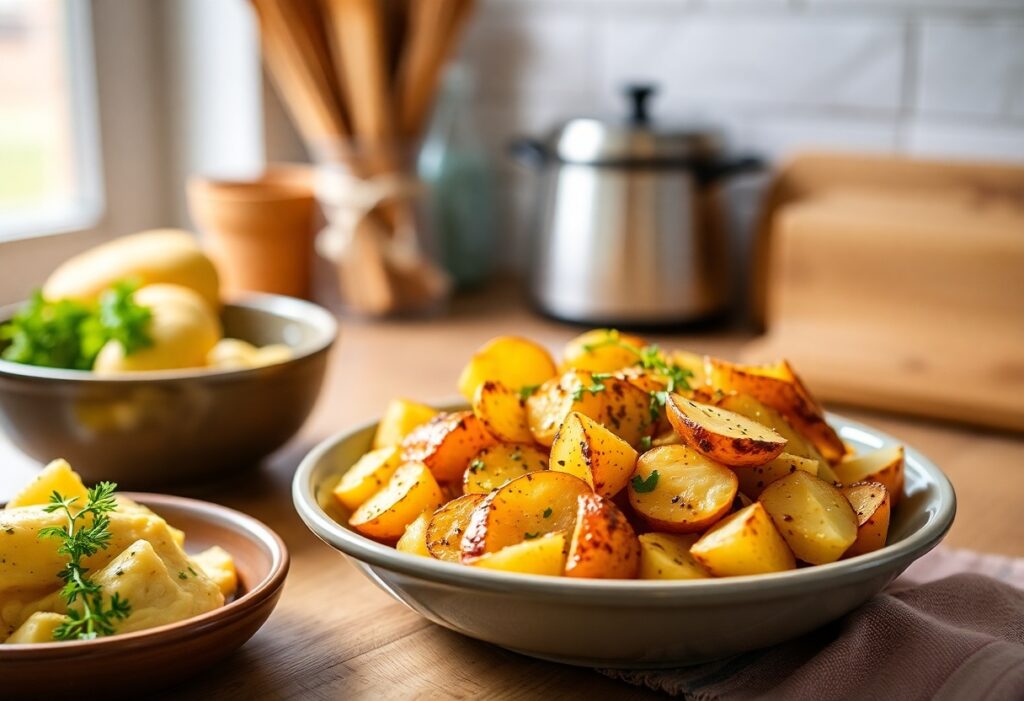 Golden and crispy breakfast potatoes served on a white plate, garnished with fresh parsley