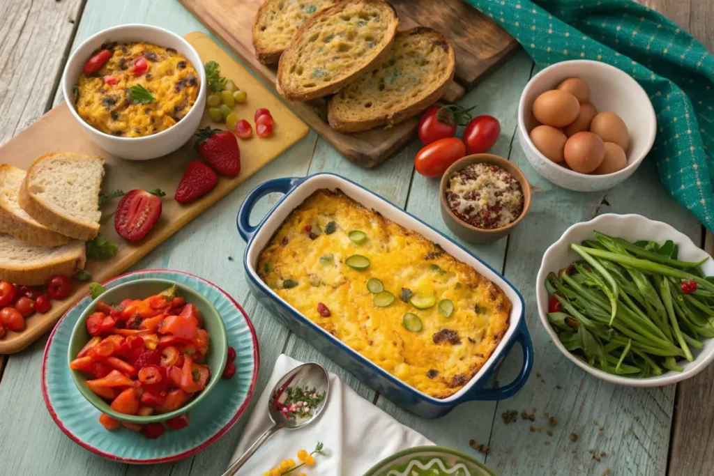 A delicious gluten free breakfast casserole recipe with vegetables and cheese.