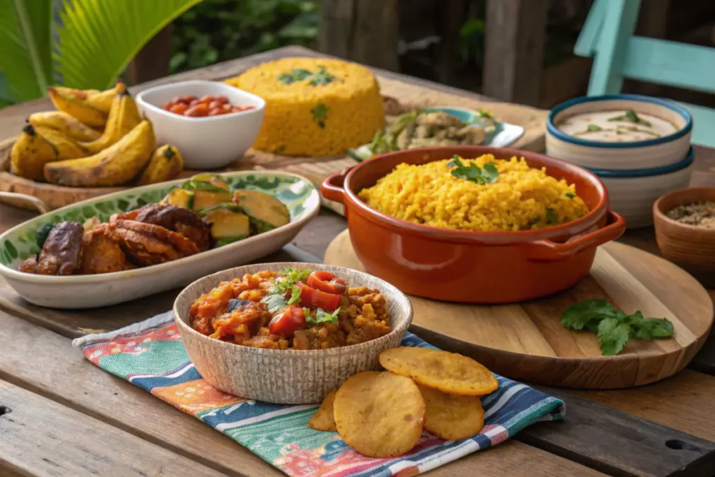 Puerto Rican lunch recipes featuring mofongo, arroz con gandules, and fried plantains