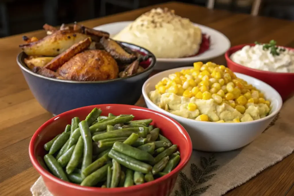 A delicious Christmas Eve dinner spread with festive dishes.