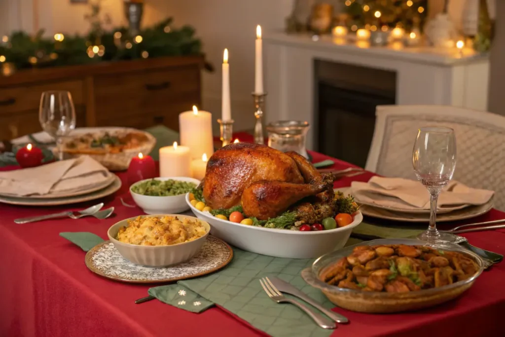 Delicious Christmas dinner ideas served on a festive table