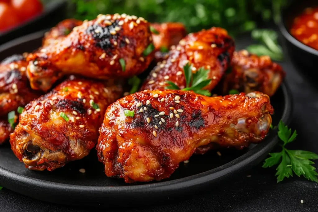 Delicious Korean style fried chicken with sesame seeds