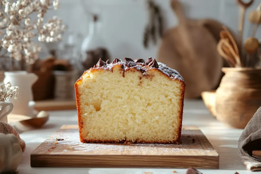 Delicious chocolate cream cheese pound cake on a plate.