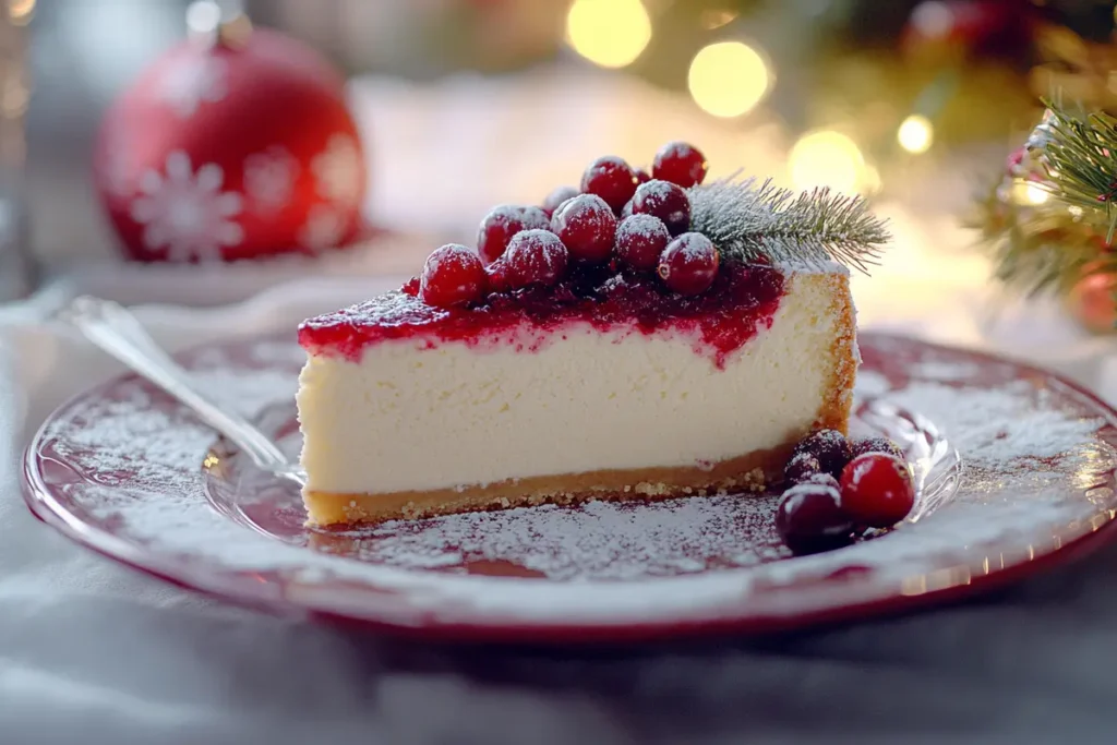 Festive Christmas cheesecake with cranberry topping