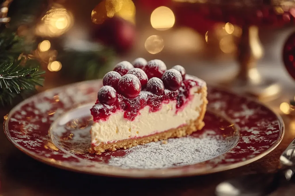 Festive Christmas cheesecake with cranberry topping