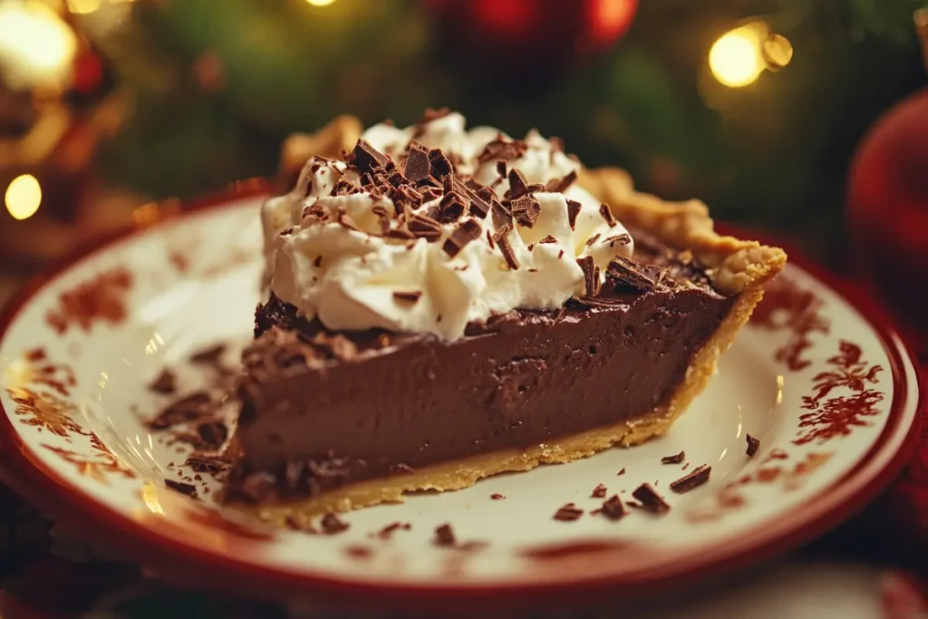 Christmas chocolate pie with whipped cream