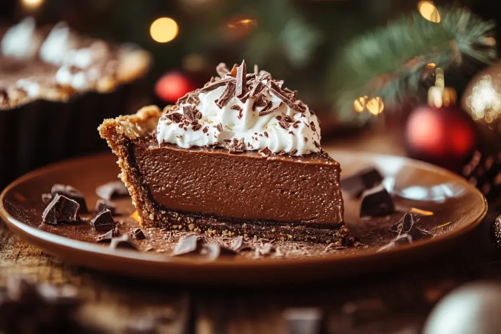 Christmas chocolate pie with whipped cream