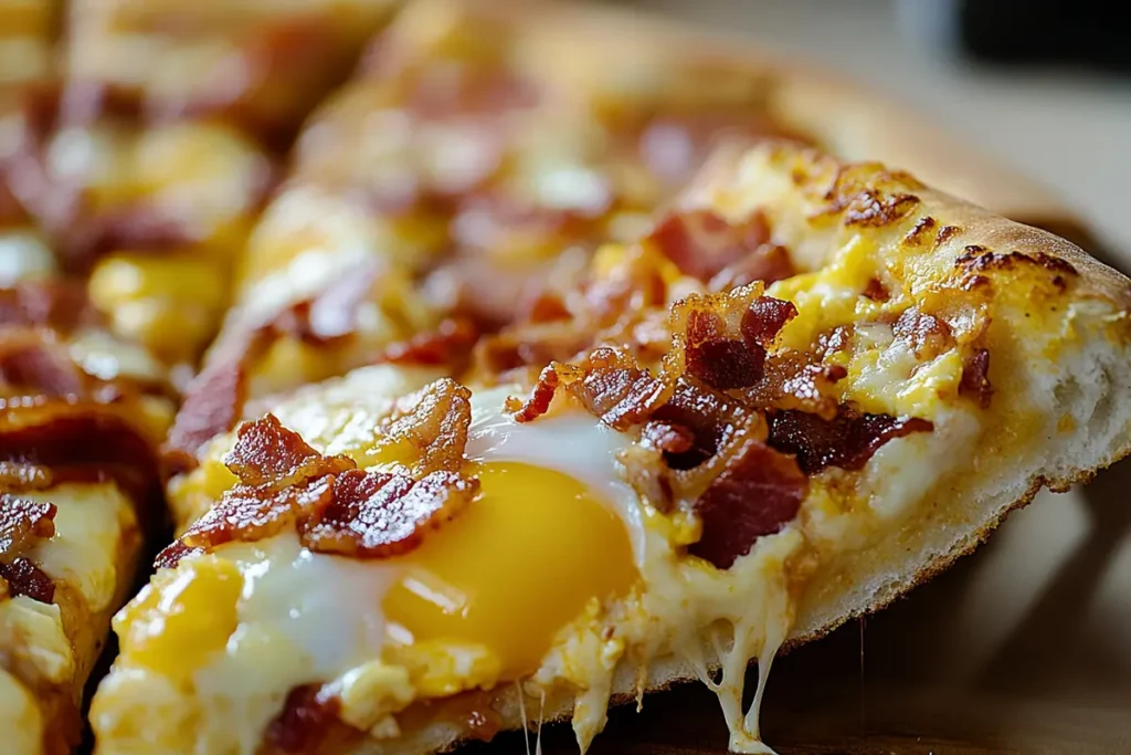 Delicious homemade breakfast pizza ready to serve.