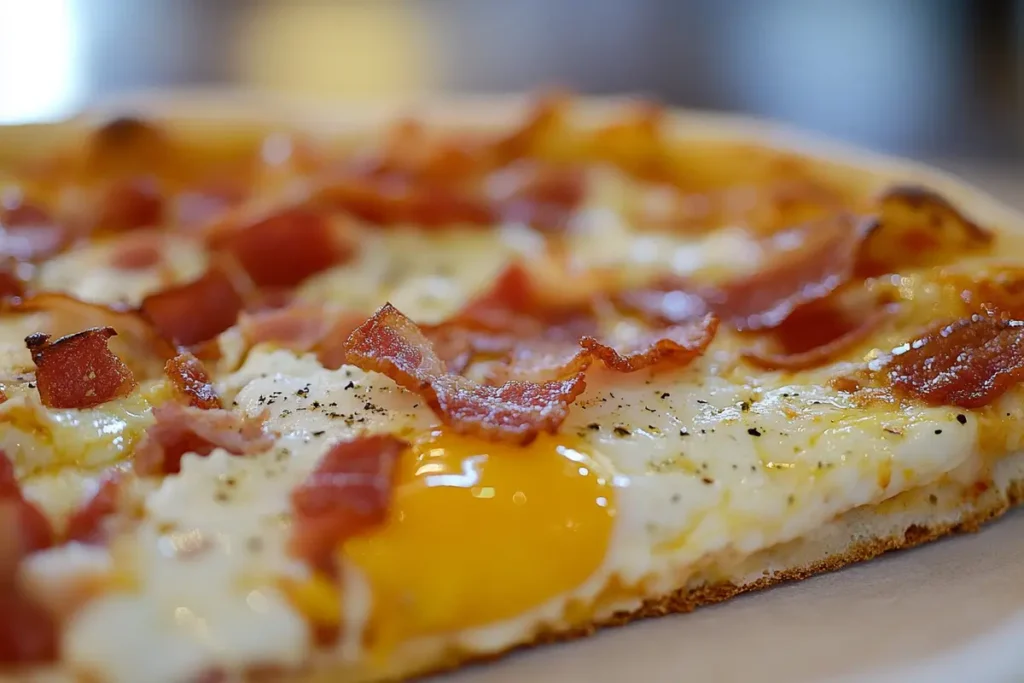 Delicious homemade breakfast pizza ready to serve.