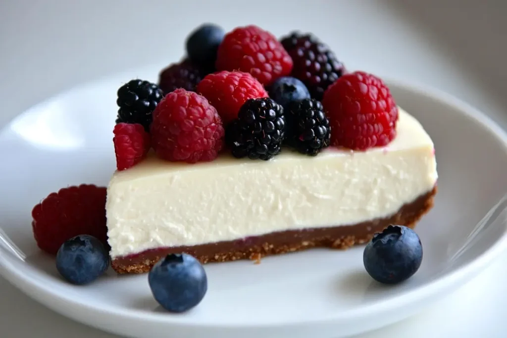 Delicious no-bake cheesecake with berry toppings