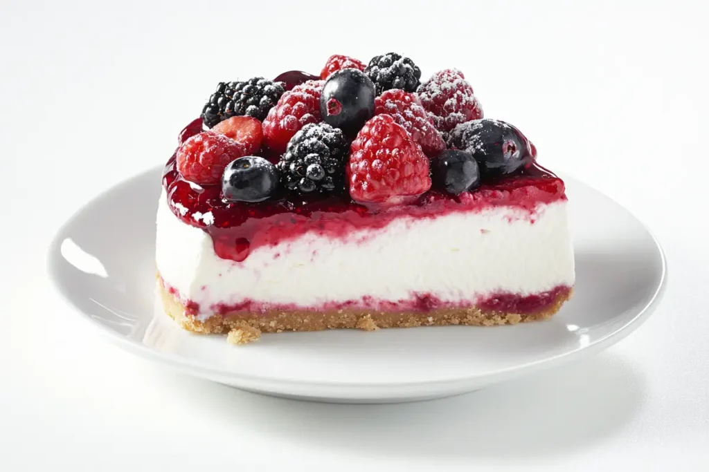 Delicious no-bake cheesecake with berry toppings