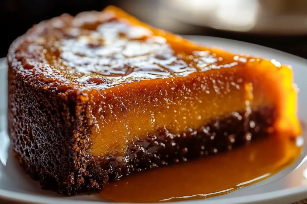 Delicious persimmon pudding cake on a plate