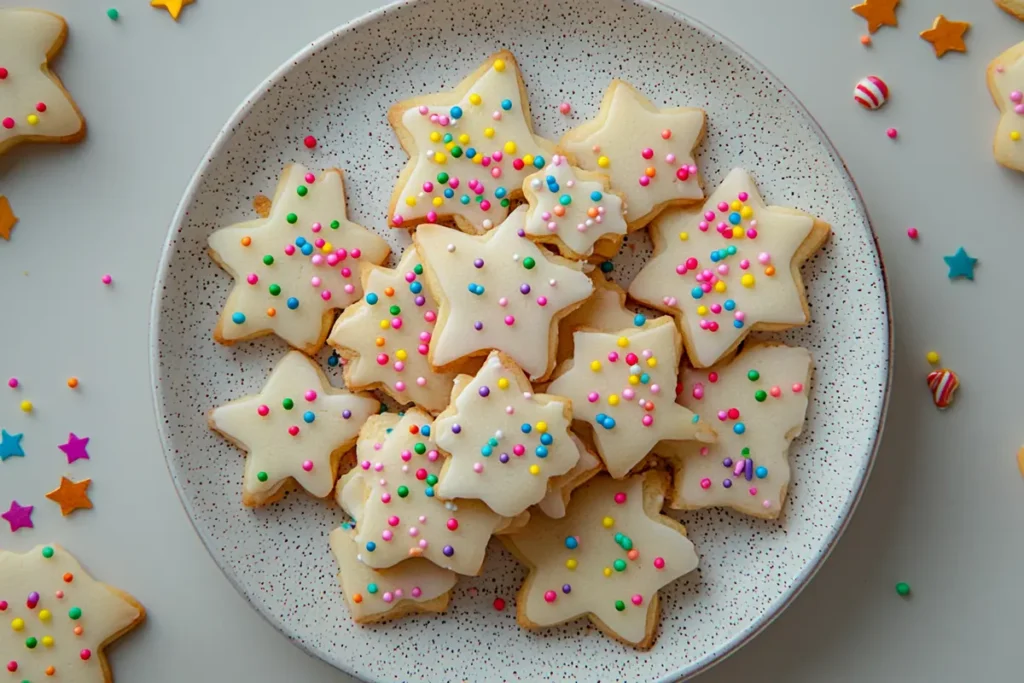 Best sugar cookie recipe for cutouts displayed on a plate.
