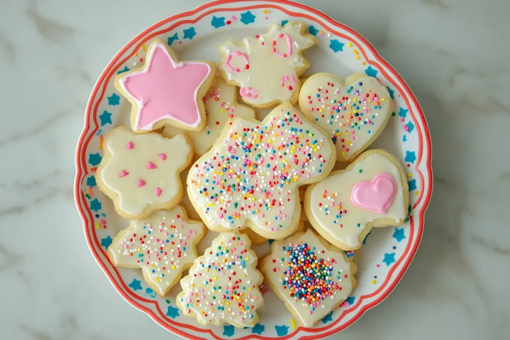 Best sugar cookie recipe for cutouts displayed on a plate.