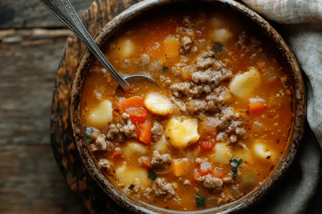 Taste of Home Cheeseburger Soup in a bowl.