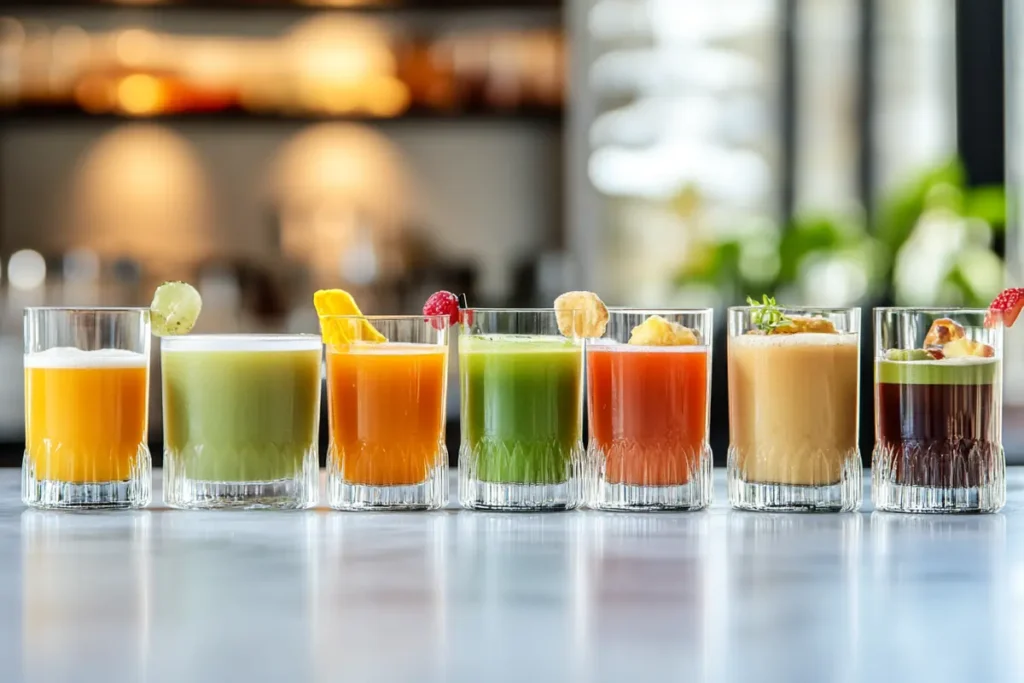 A colorful collection of breakfast shot recipes.