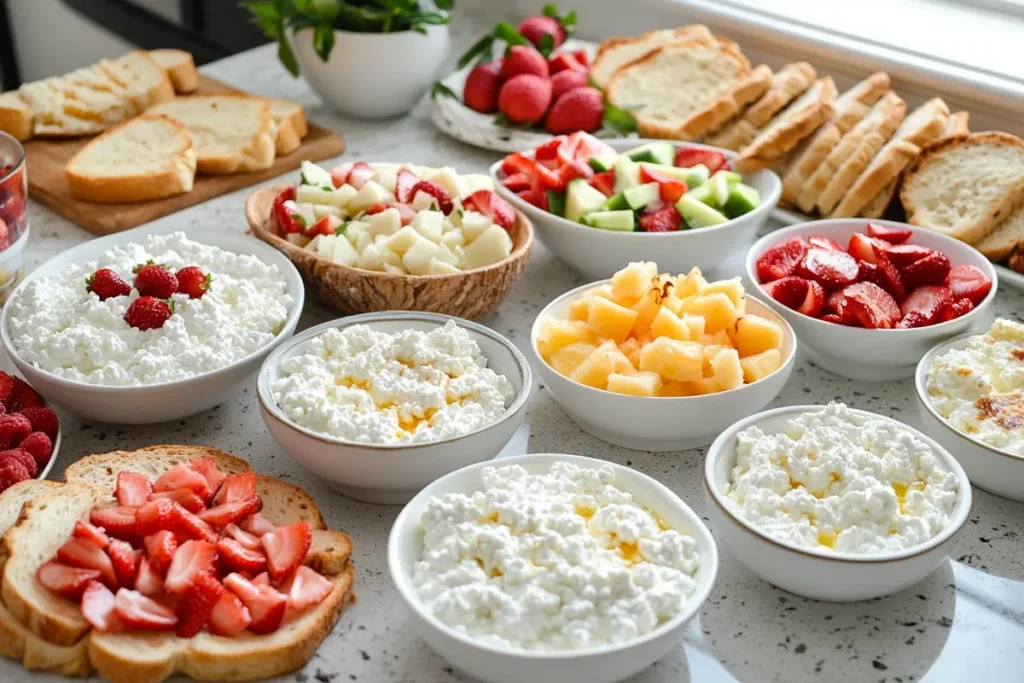 Cottage cheese breakfast recipes displayed on a rustic table