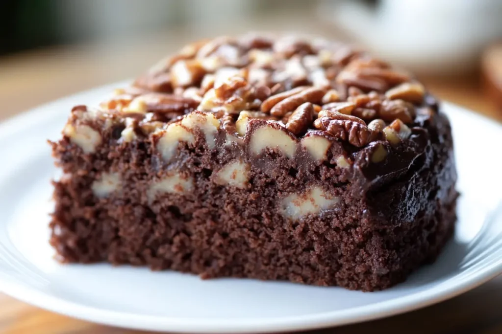 Delicious German chocolate cake on a plate
