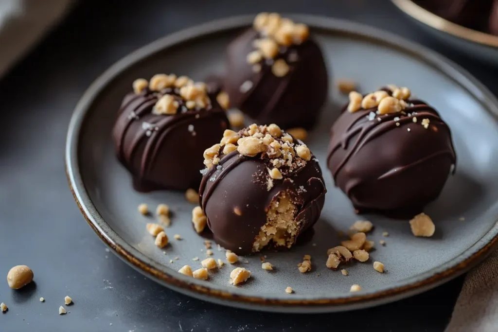 Delicious homemade peanut butter balls on a plate.