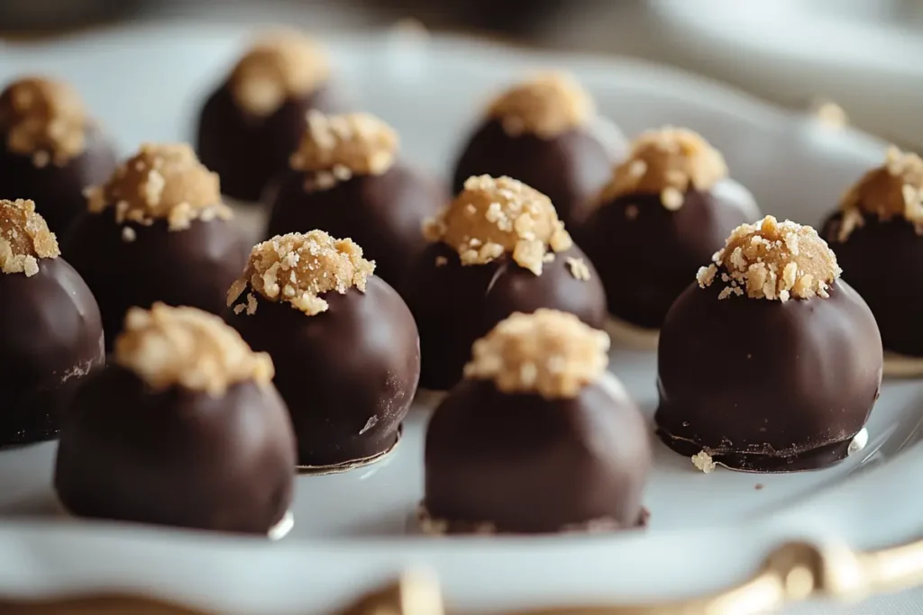 Delicious homemade peanut butter balls on a plate.