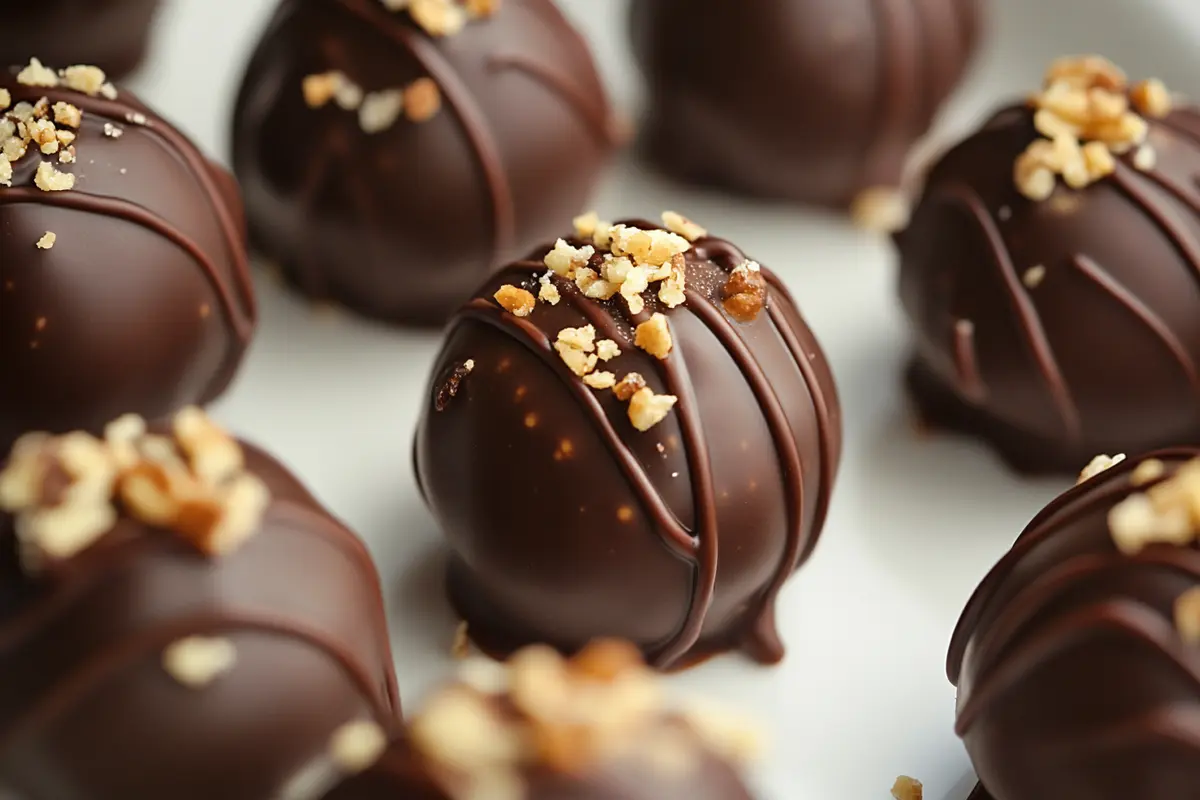 Delicious homemade peanut butter balls on a plate.