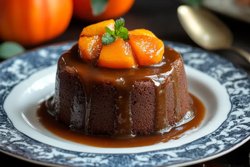 Delicious persimmon pudding cake on a plate