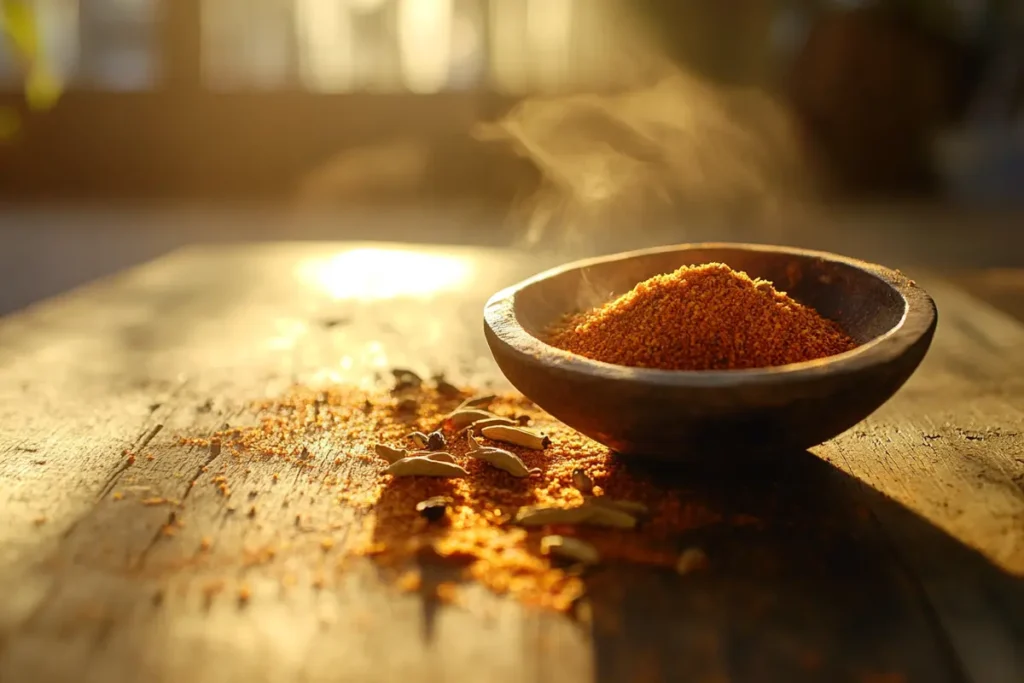 Homemade taco seasoning recipe in a bowl with spices