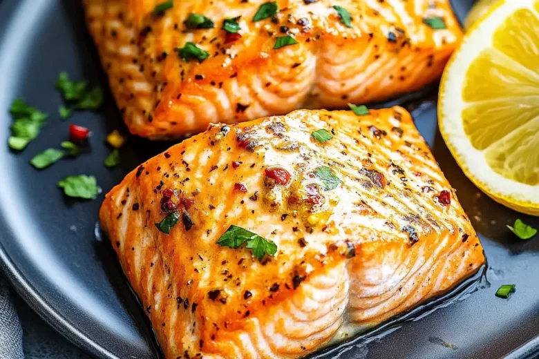 Simple basic baked salmon on a baking sheet