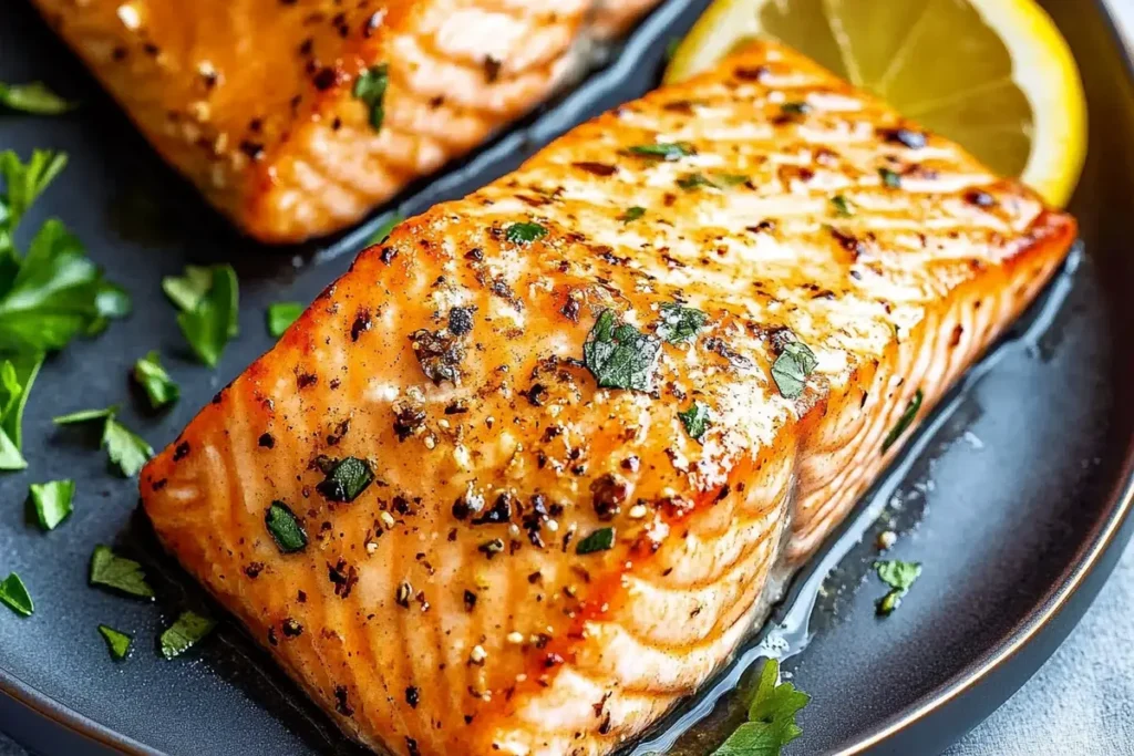 Simple basic baked salmon on a baking sheet