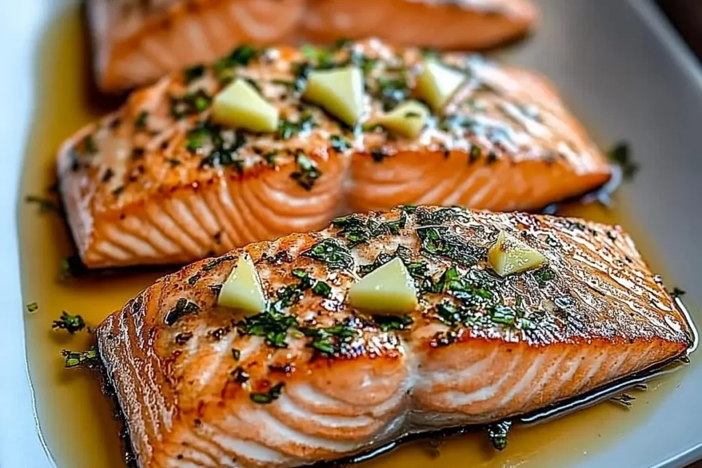 Perfectly pan-seared salmon on a plate