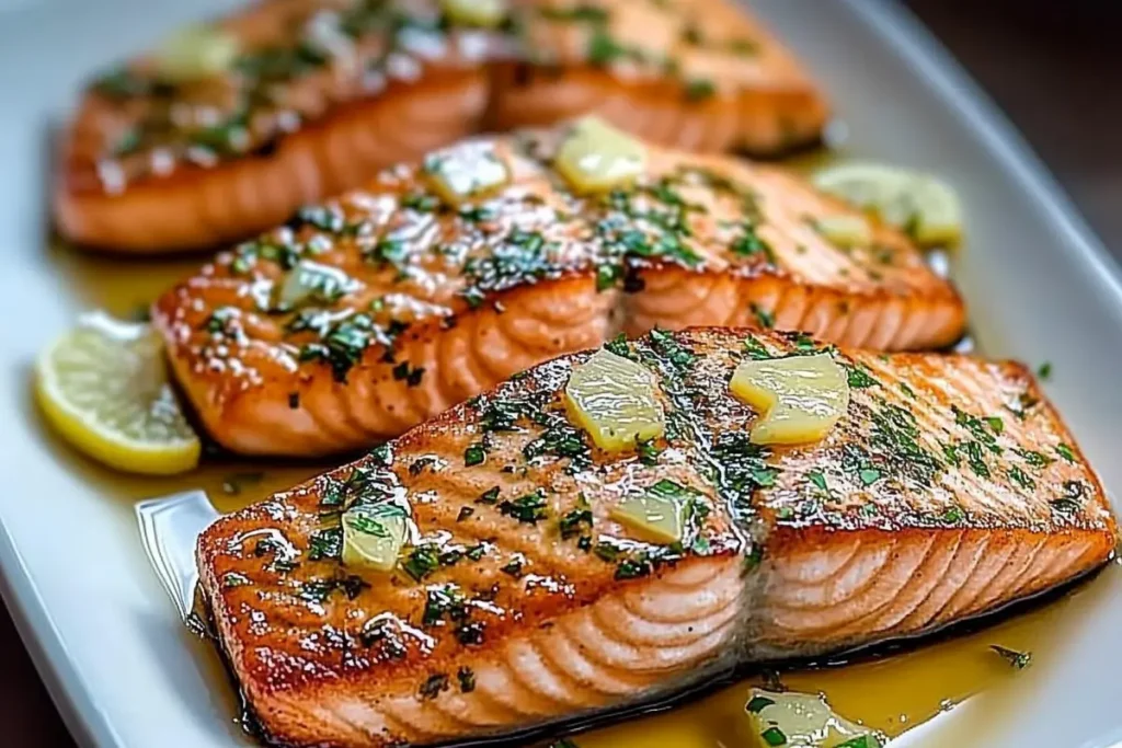 Perfectly pan-seared salmon on a plate