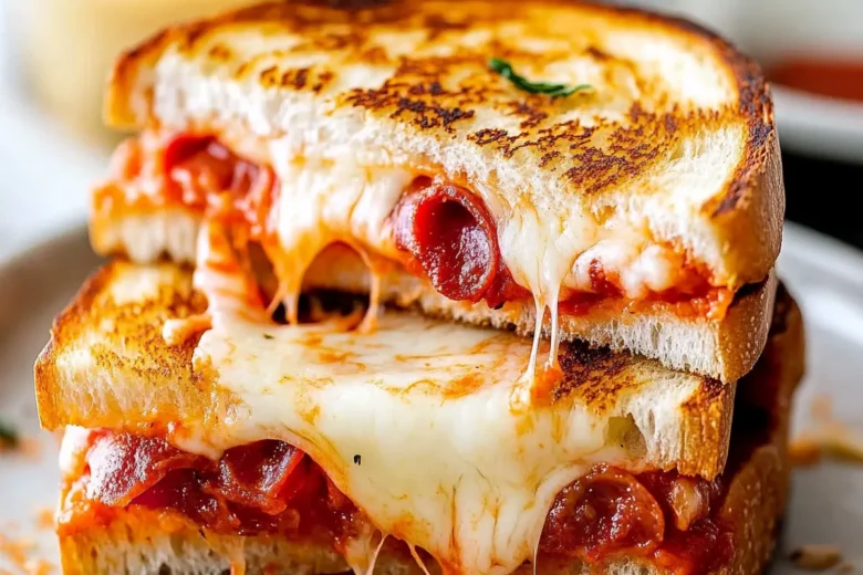 Pizza grilled cheese sandwich on a plate