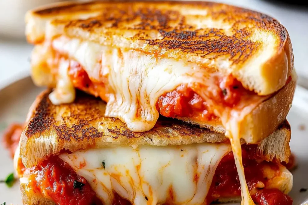 Pizza grilled cheese sandwich on a plate