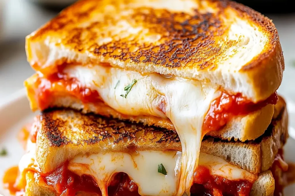 Pizza grilled cheese sandwich on a plate