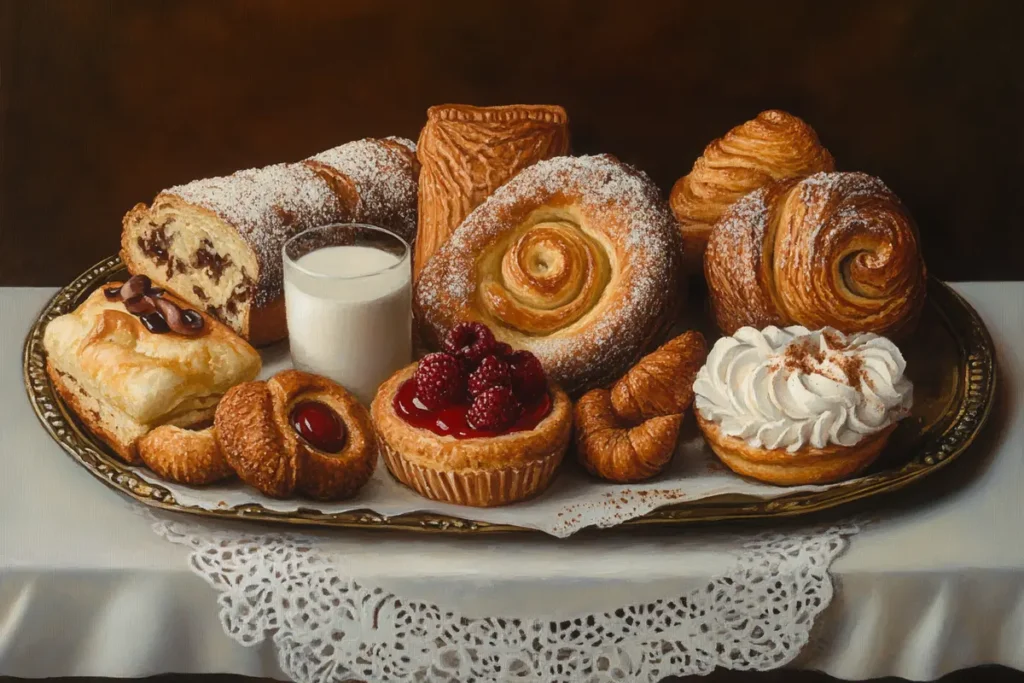 A platter of various breakfast pastries