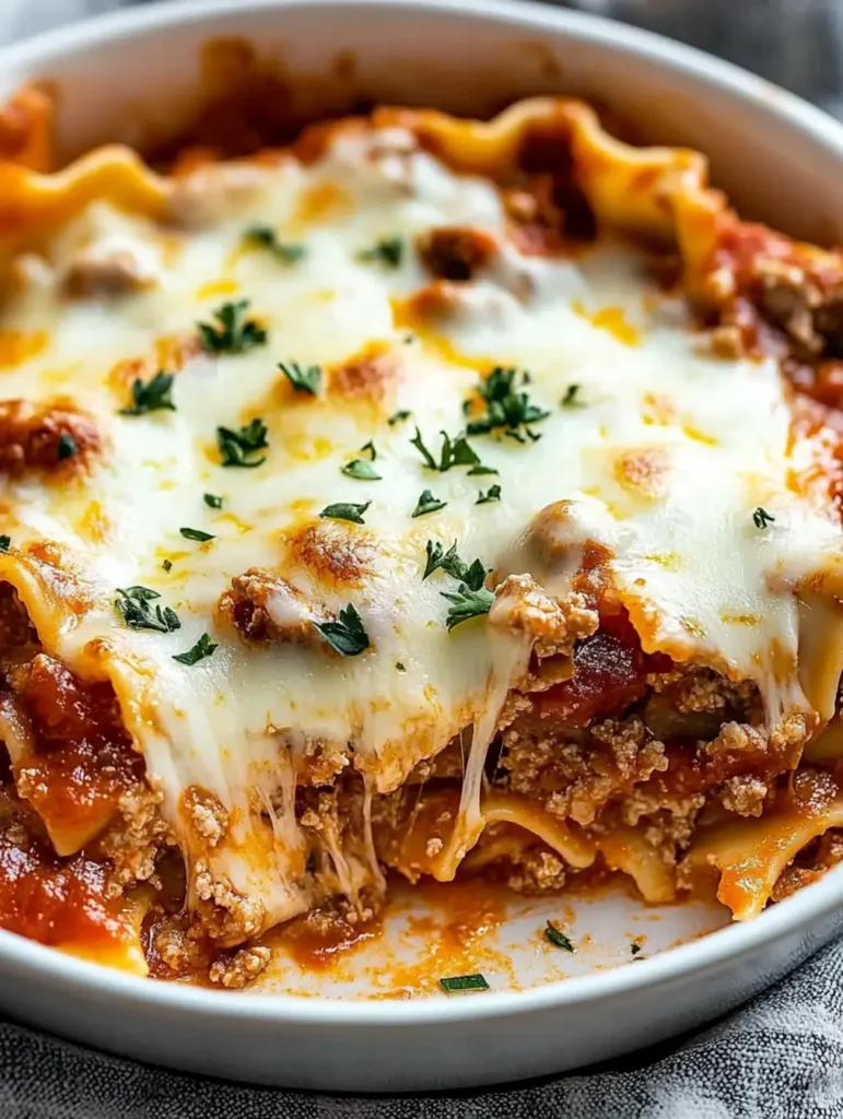 A plate of million dollar ravioli casserole with a side salad.