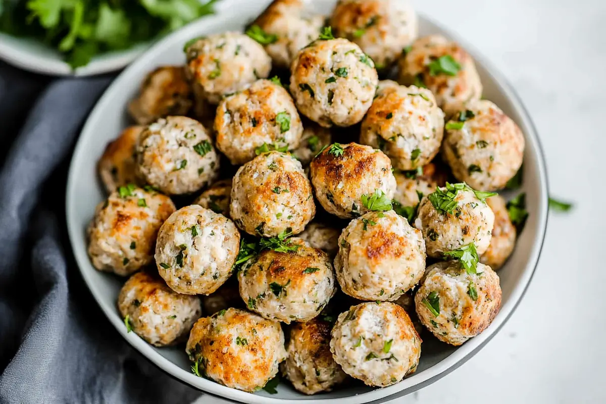 A plate of delicious turkey meatballs served in a rich tomato sauce.