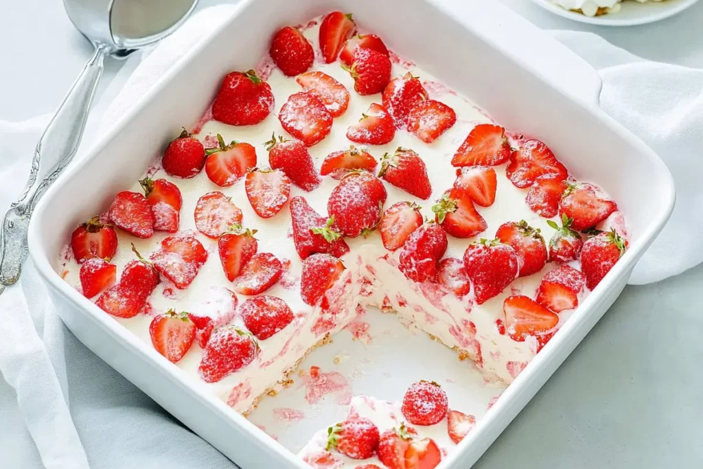 Angel Food Cake with Roasted Strawberry Sauce 